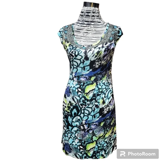 Alberto Makali Beaded fringe neckline sheath dress with POCKETS - Picture 2 of 9